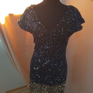 Gently Used Sequin Mini Dress Black Sequin Cowl Back Flapper Like